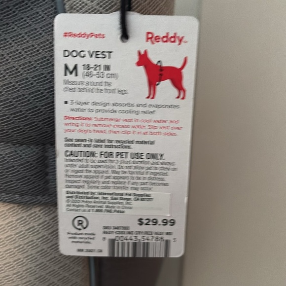 NWT Reddy Pets Gray and Red accented Dog Cooling Vest - Picture 2 of 8